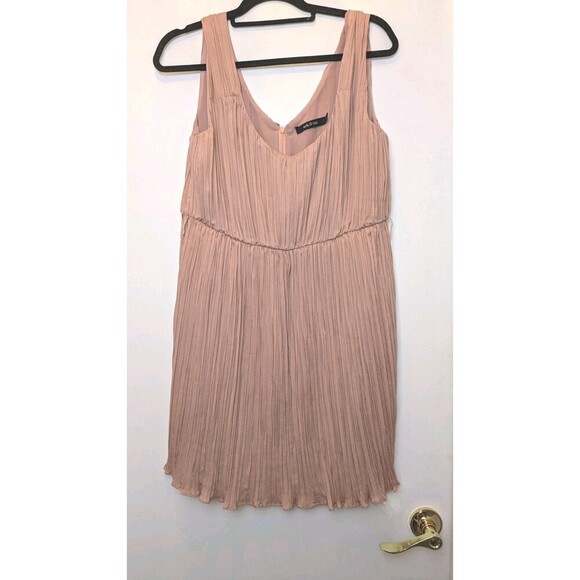 Anthropologie Ark & Co Women Large Cocktail Dress Pink Pleated A-Line Sleeveless - Picture 1 of 12